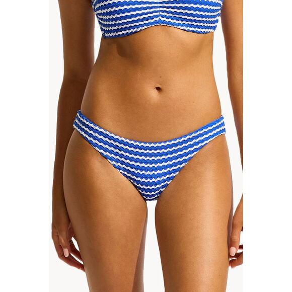 Seafolly Women's 10 Azure White Mesh Effect Hipster Bikini Bottom Beach G33-7 - Picture 1 of 8
